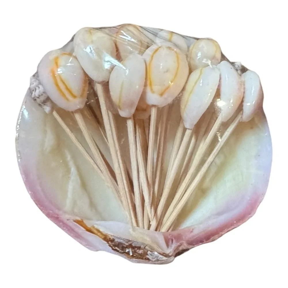 VINTAGE Clam Shell HORS D'OEUVRES CHEESE Food TOOTHPICKS w SEASHELL TIPS NEW